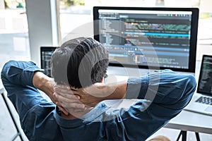 Professional Development programmer working in programming website a software and coding technology, writing codes and data code,