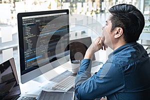 Professional Development programmer working in programming website a software and coding technology, writing codes and data code,