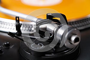 Professional dj turntable in close up