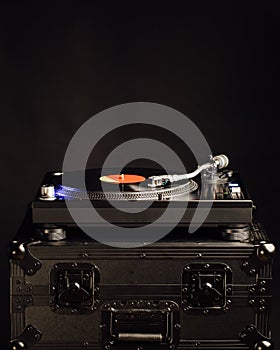 professional dj turntable on flight case