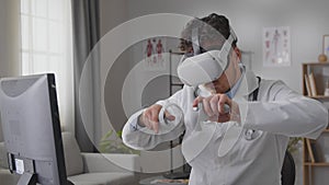 Professional doctor performing a test operation using virtual reality technology