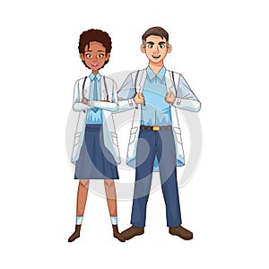 Professional doctors interracial couple avatars characters