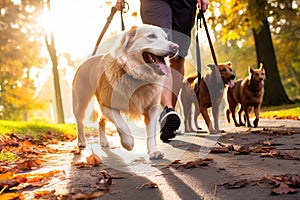 Professional Dog Walkers. Dog Walking Business, Services. Professional dog walker, pet sitter walking with different breed and