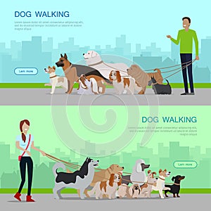 Professional Dog Walking Service Banners Set.