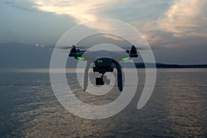 Professional drone with green lights