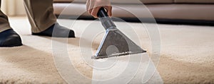 A Professional Dry Cleaners Employee Skillfully Removing Dirt From A Carpet Within A Flat Exemplifying Effective Cleaning