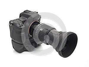 Professional DSLR camera with telephoto lens