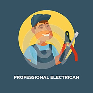 Profesionálne elektrikár služba propagačné plagát muž v jednotný 