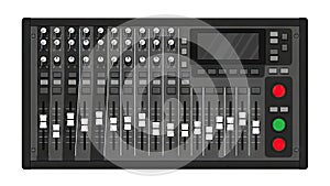 Professional Audio Mixing Console with Faders, Knobs and Digital Display