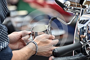 Professional espresso machine while preparing two espressos. Coffee machine.