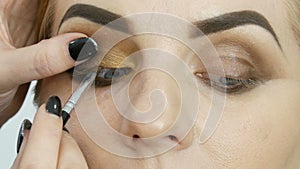 Professional evening makeup smoky eye. Eye makeup, face close-up view. Cosmetic concept