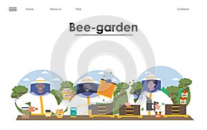 Professional farmer work on bee garden vector landing page