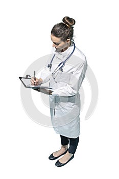 Professional female doctor writing medical records