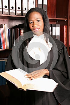 Professional Female Lawyer smile doing research