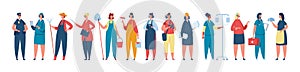 Professional female worker in uniform, women of different occupations. Diverse group of women workers standing together vector
