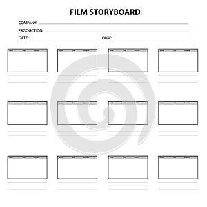 Professional film storyboard on white background. Scenario for media production. Film storyboard template sign. flat style