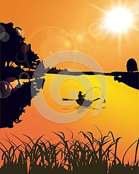 A Professional Fisherman, Sunset, Fishing, Nature