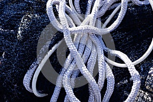 Professional fishing net rope stored. Fishing and leisure