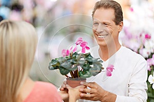 Professional florist selling flowers
