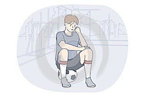 Professional football player, soccer ball, sport concept
