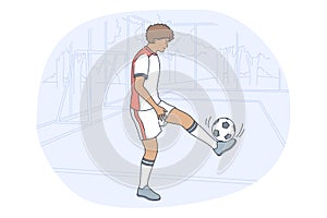 Professional football player, soccer ball, sport concept