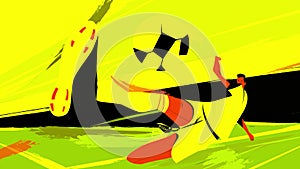 Professional football soccer player in action, moments of sports game. Motion. Silhouette of a man trying to kick the