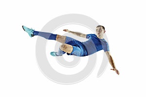 Professional football soccer player isolated white background