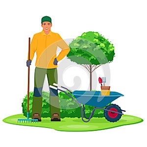 Professional gardener with garden tool