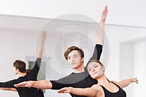 Professional gifted dancers having a dance class