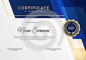 Professional golden blue certificate design template with modern corporate concept