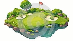 Professional Golf Course Design Element with Flag and Hole
