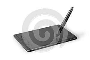 Professional graphics tablet with digitized pen isolated on white