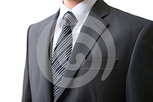 Professional in gray suit with striped tie