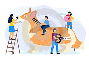 Professional groomer services vector illustration in flat cartoon style