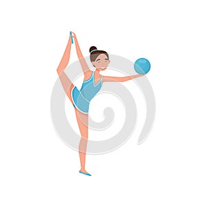 Professional gymnastics rhythmic girl character exercising with ball, active sport lifestyle concept vector Illustration