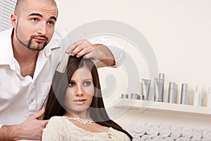 Professional hairdresser choose hair dye color