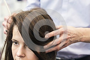 Professional hairdresser coloring hair