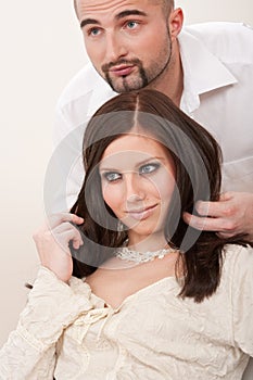 Professional hairdresser comb customer at salon