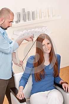 Professional hairdresser cut with scissors