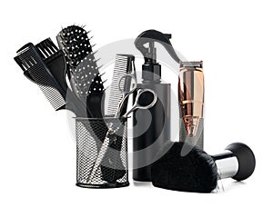 Professional hairdresser tools isolated on white background