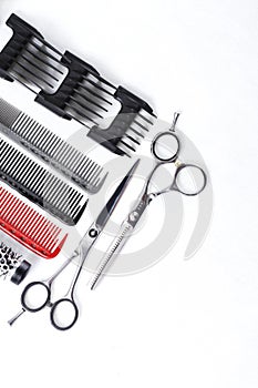 Professional hairdresser tools for stylists and hairdressers. on a white background ,copy space