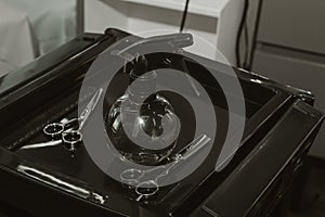 Professional hairdresser tools on the table. instruments