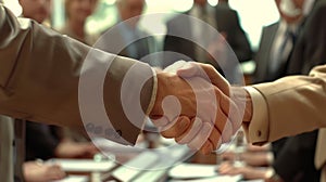 Professional Handshake in a Business Meeting Setting, Symbolizing Partnership and Agreement. Generative Ai