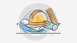 Professional Hat and Blueprint Icon for Construction Projects and Engineering Designs