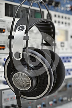 Professional headphones in a recording studio