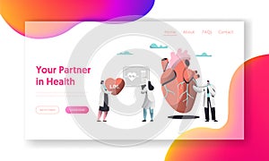 Professional Health Care Partnership Landing Page. Cardiologist with Stethoscope listen Human Heartbeat. Hospital Chart