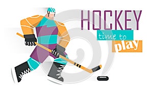 Professional hockey player skating on ice. Vector illustration