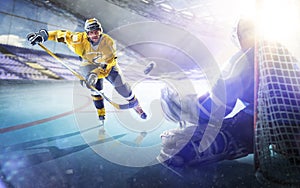 Professional hockey players in action on grand arena