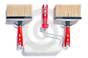 Professional house painter, work tools on a white background