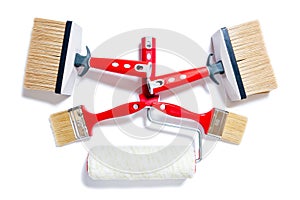 Professional house painter, work tools on a white background